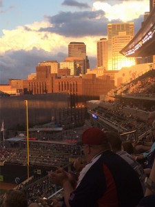 View of buildings in sunset at Target Field